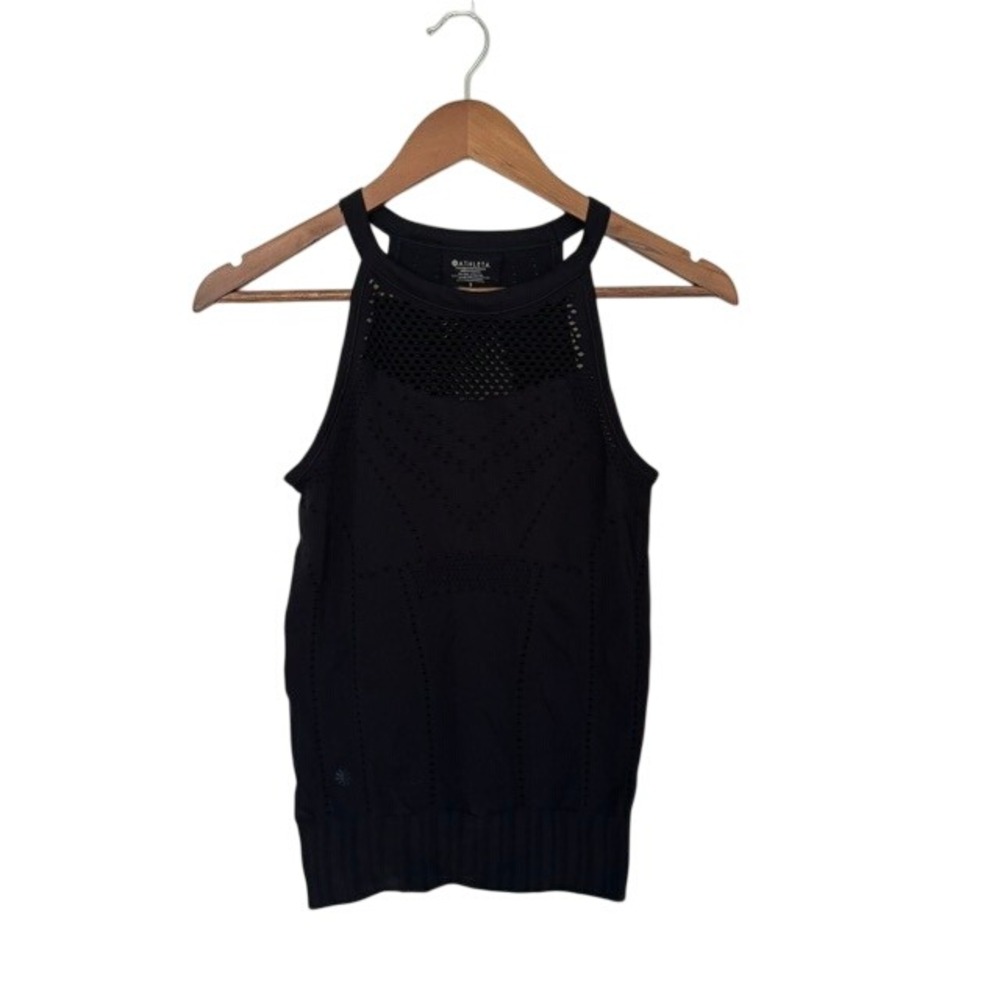 Athleta Black Perforated Mesh High Neck Training Tank Top Small‎ S/912911